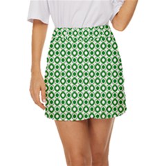 Mazipoodles Green White Donuts Polka Dot  Mini Front Wrap Skirt by Mazipoodles