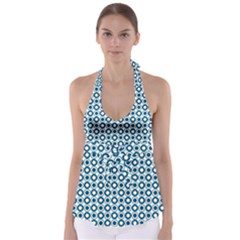 Mazipoodles Dusty Duck Egg Blue White Donuts Polka Dot Babydoll Tankini Top by Mazipoodles