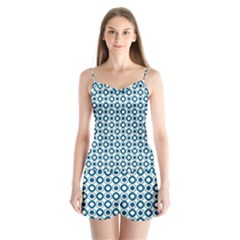 Mazipoodles Dusty Duck Egg Blue White Donuts Polka Dot Satin Pajamas Set by Mazipoodles