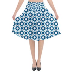 Mazipoodles Dusty Duck Egg Blue White Donuts Polka Dot Flared Midi Skirt by Mazipoodles