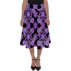 Bitesize Flowers Pearls And Donuts Lilac Black Perfect Length Midi Skirt by Mazipoodles