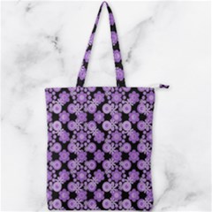 Bitesize Flowers Pearls And Donuts Lilac Black Double Zip Up Tote Bag by Mazipoodles