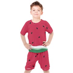 Minimalist Summer Watermelon Wallpaper Kids  Tee And Shorts Set by Ravend
