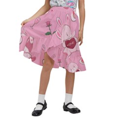 Valentine Pattern Kids  Ruffle Flared Wrap Midi Skirt by designsbymallika