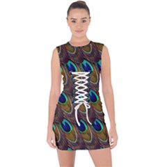 Peacock-feathers-bird-plumage Lace Up Front Bodycon Dress by Ravend