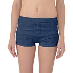 Digital Dark Blue Linen Reversible Boyleg Bikini Bottoms by ConteMonfrey