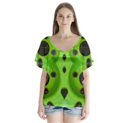 Abstract Geometric Modern Pattern V-neck Flutter Sleeve Top by dflcprintsclothing