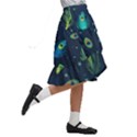 Blue Background Pattern Feather Peacock Kids  Ruffle Flared Wrap Midi Skirt View3