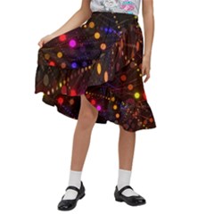 Abstract Light Star Design Laser Light Emitting Diode Kids  Ruffle Flared Wrap Midi Skirt by uniart180623