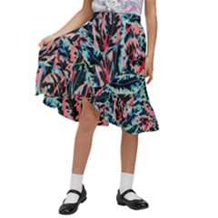 Leaves Leaf Pattern Patterns Colorfu Kids  Ruffle Flared Wrap Midi Skirt by uniart180623