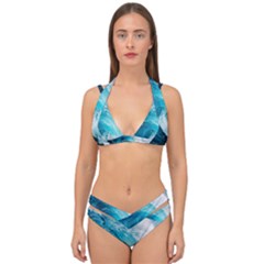 Tsunami Big Blue Wave Ocean Waves Water Double Strap Halter Bikini Set by uniart180623