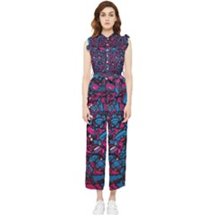 Grafitti Graffiti Abstract Artwork Digital Women s Frill Top Chiffon Jumpsuit by uniart180623