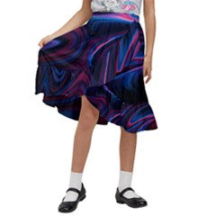 Purple Blue Swirl Abstract Kids  Ruffle Flared Wrap Midi Skirt by uniart180623