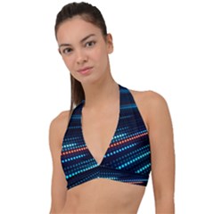 Orange Blue Dot Dots Lines Abstract Digital Art Halter Plunge Bikini Top by uniart180623