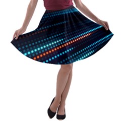 Orange Blue Dot Dots Lines Abstract Digital Art A-line Skater Skirt by uniart180623