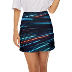 Orange Blue Dot Dots Lines Abstract Digital Art Mini Front Wrap Skirt by uniart180623