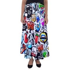Graffiti Art Cartoon Comic Flared Maxi Skirt by uniart180623