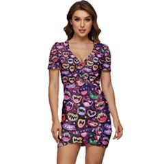 Funny Monster Mouths Low Cut Cap Sleeve Mini Dress by uniart180623