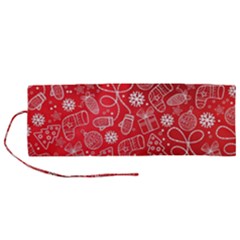 Christmas Pattern Red Roll Up Canvas Pencil Holder (m) by uniart180623