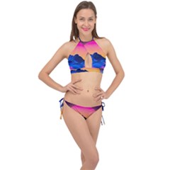 Sun Ultra Artistic 3d Illustration Sunset Cross Front Halter Bikini Set by uniart180623