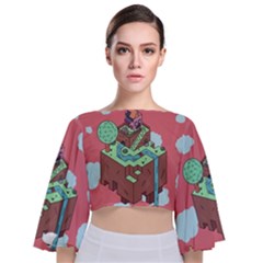 Minimal Digital Cityscape Tie Back Butterfly Sleeve Chiffon Top by uniart180623