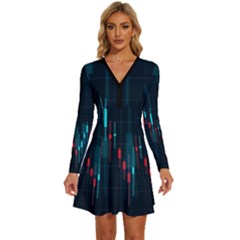Flag Patterns On Forex Charts Long Sleeve Deep V Mini Dress  by uniart180623