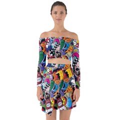 Cartoon Explosion Cartoon Characters Funny Off Shoulder Top With Skirt Set by uniart180623