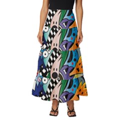 Cartoon Explosion Cartoon Characters Funny Tiered Ruffle Maxi Skirt by uniart180623