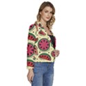 Watermelon Pattern Slices Fruit Women s Long Sleeve Revers Collar Cropped Jacket View3