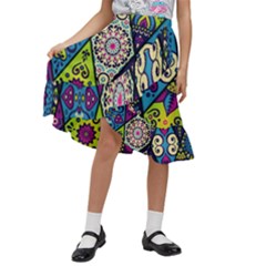 Ethnic Pattern Abstract Kids  Ruffle Flared Wrap Midi Skirt by uniart180623
