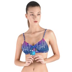 Retro Cityscape Artist Artwork Digital Art Tie Up Cut Bikini Top by uniart180623