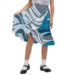 Waves Ink Abstract Texture Art Kids  Ruffle Flared Wrap Midi Skirt by uniart180623