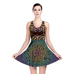Circuit Hexagonal Geometric Pattern Background Pattern Reversible Skater Dress by Ndabl3x