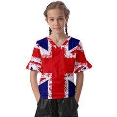 Union Jack London Flag Uk Kids  V-neck Horn Sleeve Blouse by Celenk