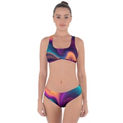 Abstract Colorful Waves Painting Criss Cross Bikini Set by Simbadda