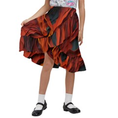 Abstract Colorful Waves Painting Art Kids  Ruffle Flared Wrap Midi Skirt by Simbadda