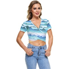 Ocean Sea Waves Beach Short Sleeve Foldover Tee by Simbadda