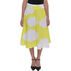 Cute Yellow White Clouds Perfect Length Midi Skirt by ConteMonfrey