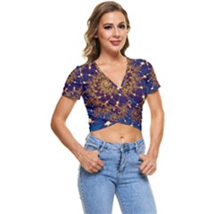 Fractal Spiral Art Pattern Blue Design Short Sleeve Foldover Tee by Simbadda