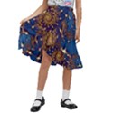 Fractal Spiral Art Pattern Blue Design Kids  Ruffle Flared Wrap Midi Skirt View1