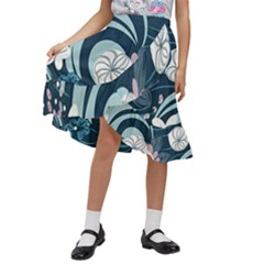 Flowers Pattern Floral Ocean Abstract Digital Art Kids  Ruffle Flared Wrap Midi Skirt by Simbadda