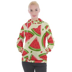 Cute Watermelon Seamless Pattern Women s Hooded Pullover by Simbadda
