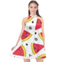 Cute Smiling Watermelon Seamless Pattern White Background Halter Neckline Chiffon Dress  View1