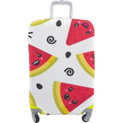 Cute Smiling Watermelon Seamless Pattern White Background Luggage Cover (large) by Simbadda