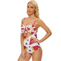 Cute Smiling Watermelon Seamless Pattern White Background Knot Front One-Piece Swimsuit View2