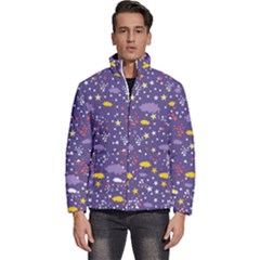 Pattern Cute Clouds Stars Men s Puffer Bubble Jacket Coat by Simbadda