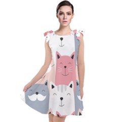 Cute Seamless Pattern With Cats Tie Up Tunic Dress by Simbadda