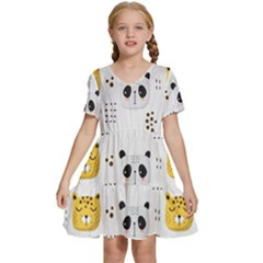 Seamless Pattern Cute Animals Kids  Short Sleeve Tiered Mini Dress by Simbadda