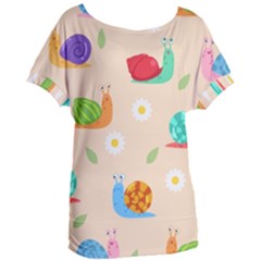 Seamless Pattern Cute Snail With Flower Leaf Women s Oversized Tee by Simbadda