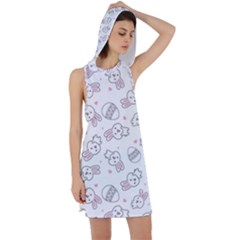 Cute Pattern With Easter Bunny Egg Racer Back Hoodie Dress by Simbadda